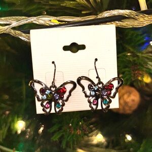 Silver with rainbow crystal butterfly earrings